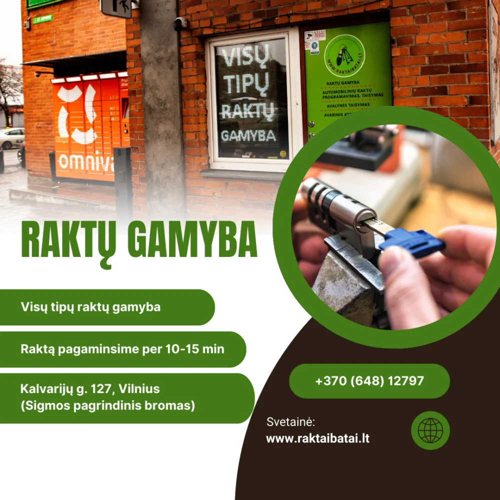 Raktai Batai - Raktų gamyba, Automobilių raktų gamyba, SOS atrakinimas, Spynų keitimas, Avarinis durų atidarymas